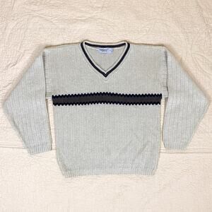 Winhdam Pointe Vintage Sweater Pullover Off White Stripe Mens M Grandpa Preppy